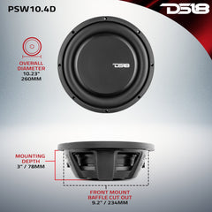 PS Shallow-Mount Water Resistant 10" Subwoofer | 500W RMS DVC 4-Ohm - DS18