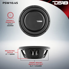 PS Shallow-Mount Water Resistant 10" Subwoofer | 500W RMS Single Voice Coil 4-Ohm - DS18