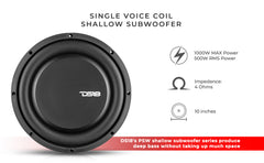 PS Shallow-Mount Water Resistant 10" Subwoofer | 500W RMS Single Voice Coil 4-Ohm - DS18