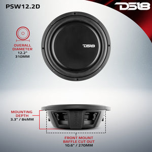 PS Shallow-Mount Water Resistant 12" Subwoofer | 600W RMS DVC 2-Ohm - DS18