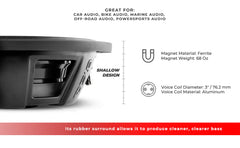 PS Shallow-Mount Water Resistant 12" Subwoofer | 600W RMS DVC 2-Ohm - DS18