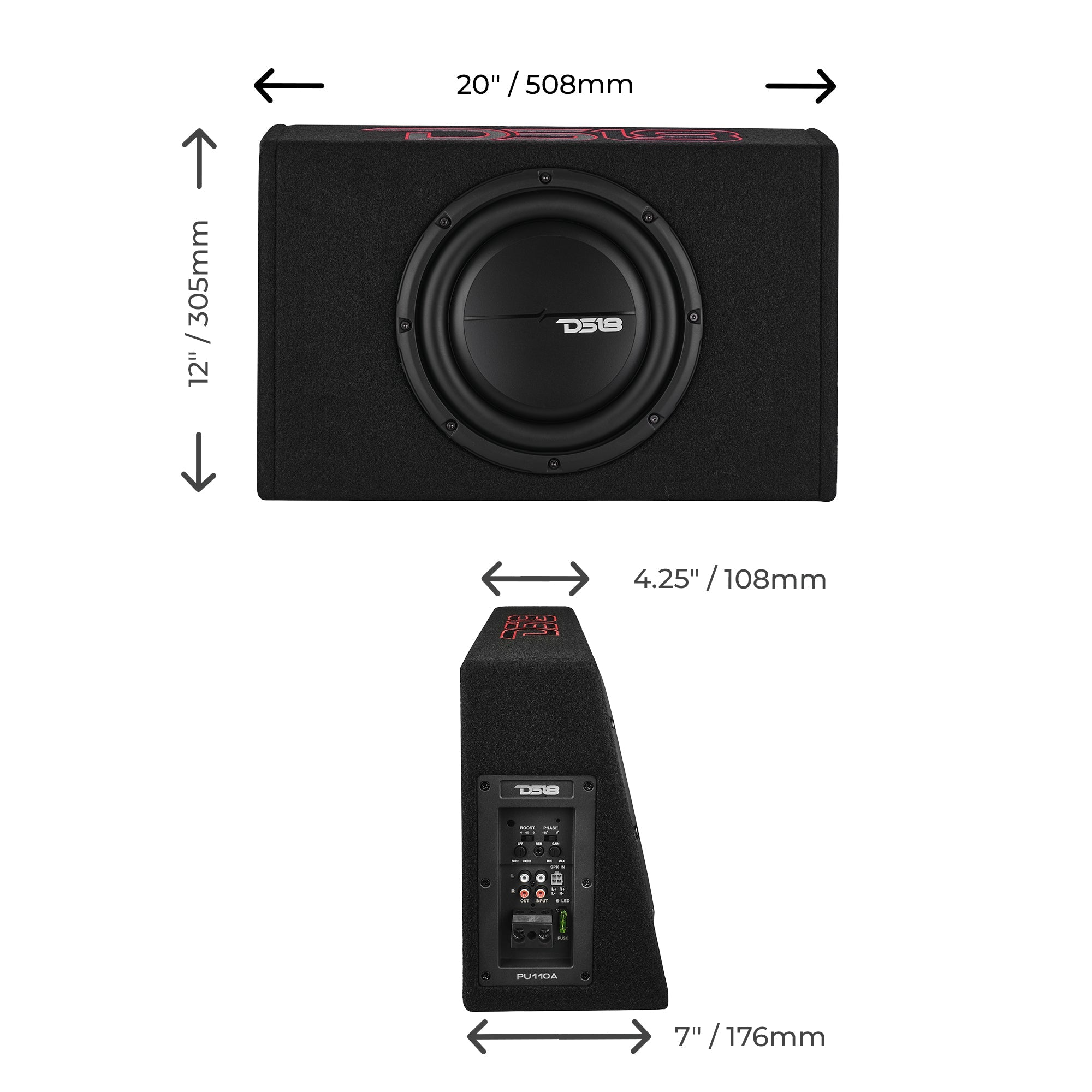 10” Amplified Shallow Subwoofer Enclosure for Pickup Trucks - DS18
