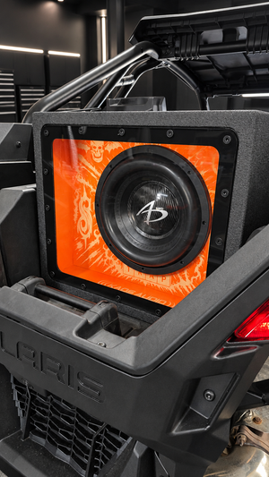 Close-up of Audio Dynamics 4312-D2 in Polaris RZR Slammer Box