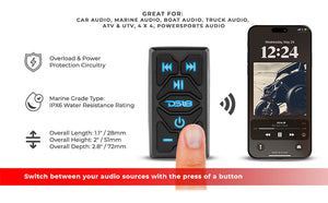 Marine And Powersports Waterproof Rocker Switch Bluetooth Audio Receiver With Controls - DS18