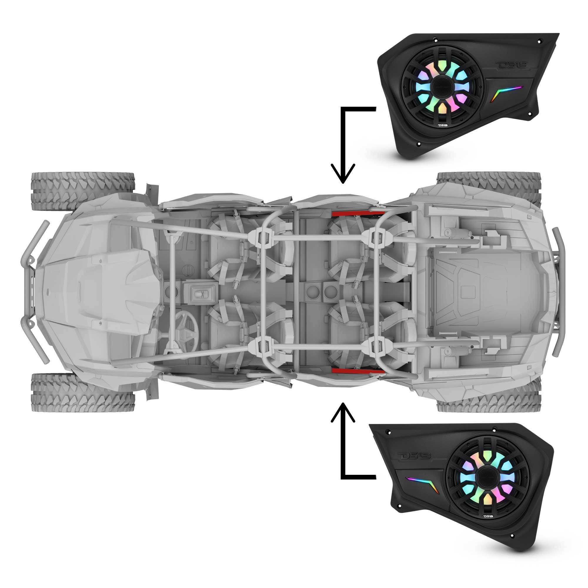 Polaris RZR Rear Door Panels Loaded with NXL-IQ/BK 8" Coaxial Speakers - DS18