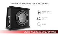 10" Loaded Amplified Shallow Subwoofer Enclosure 350 Watts Rms - DS18