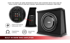 10" Loaded Amplified Shallow Subwoofer Enclosure 350 Watts Rms - DS18