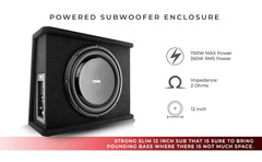 12" Loaded Amplified Shallow Subwoofer Enclosure 350 Watts Rms - DS18