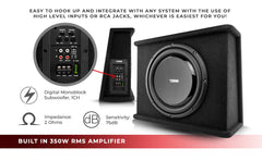 12" Loaded Amplified Shallow Subwoofer Enclosure 350 Watts Rms - DS18