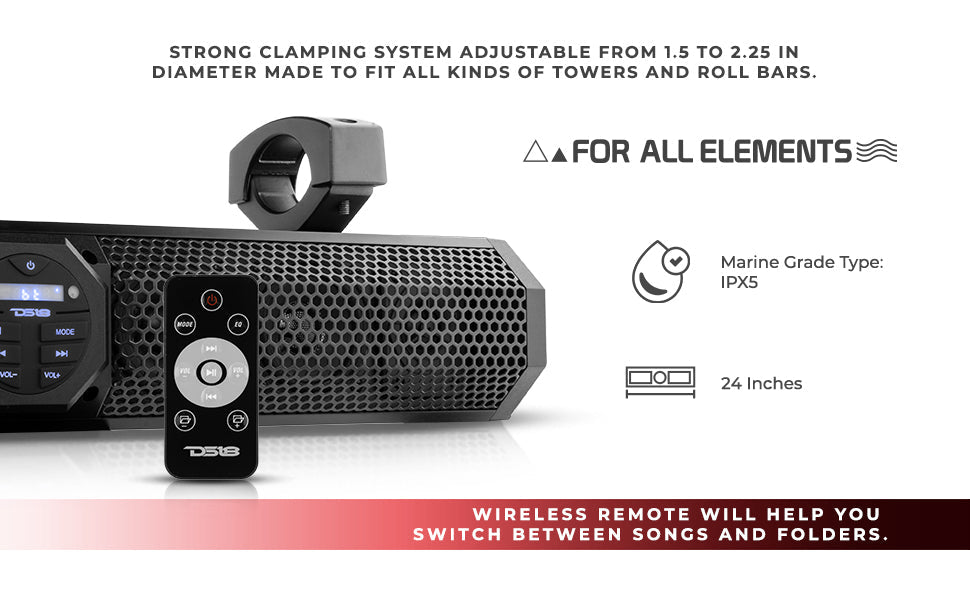 24" Marine Amplified with Bluetooth Sound Bar Speaker System 6 Speakers 600 Watts - DS18