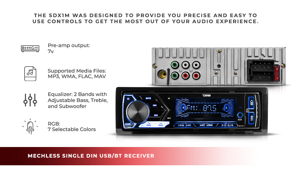 Single-DIN Digital Media Receiver Mech-Less Player, Bluetooth, Dual USB ,7 Volt Preouts - DS18