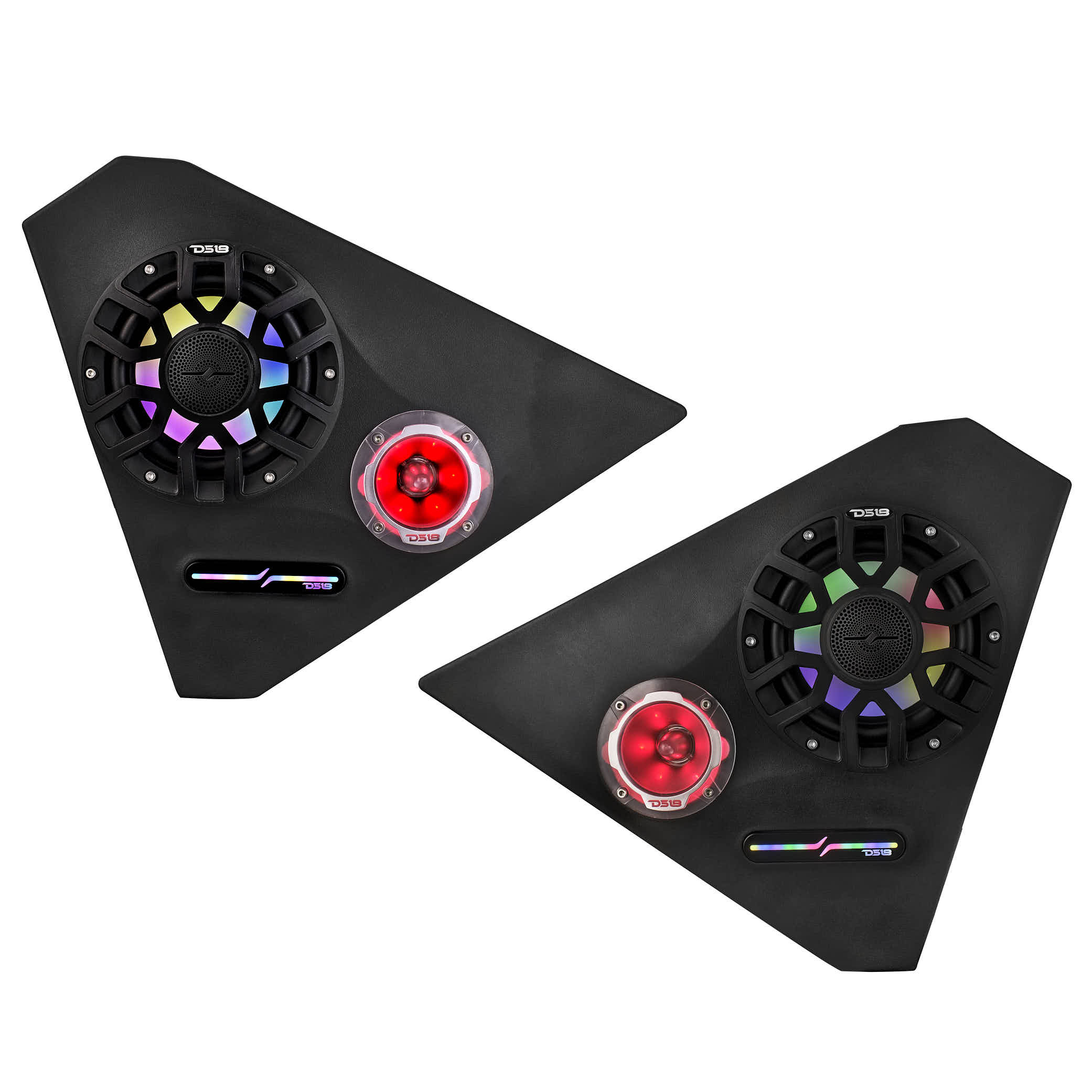 Polaris Slingshot Front Kick Empty Panel Pods With Digital LED Lights fits 2 x 6.5" Speakers and 2 x 3.8" Bullet Tweeters |