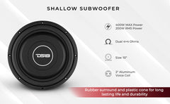 SRW Shallow-Mount 10" Subwoofer 200 Watts Rms DVC 4-Ohm - DS18