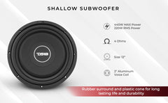 SRW Shallow-Mount 12" Subwoofer 220 Watts Rms SVC 4-Ohm - DS18