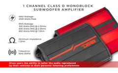 SXE Class D 1-Channel Amplifier 1 x 800 Watts RMS @ 1-Ohm 2500 Watts - DS18