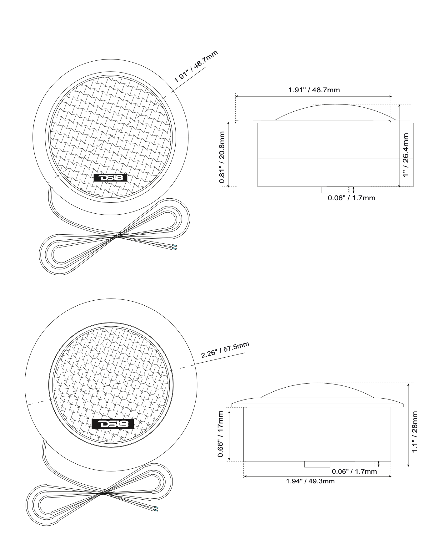 1.92" Dome Neodymium Tweeter with Aluminum Body 60 Watts 1" Silk 4-Ohm Vc - DS18