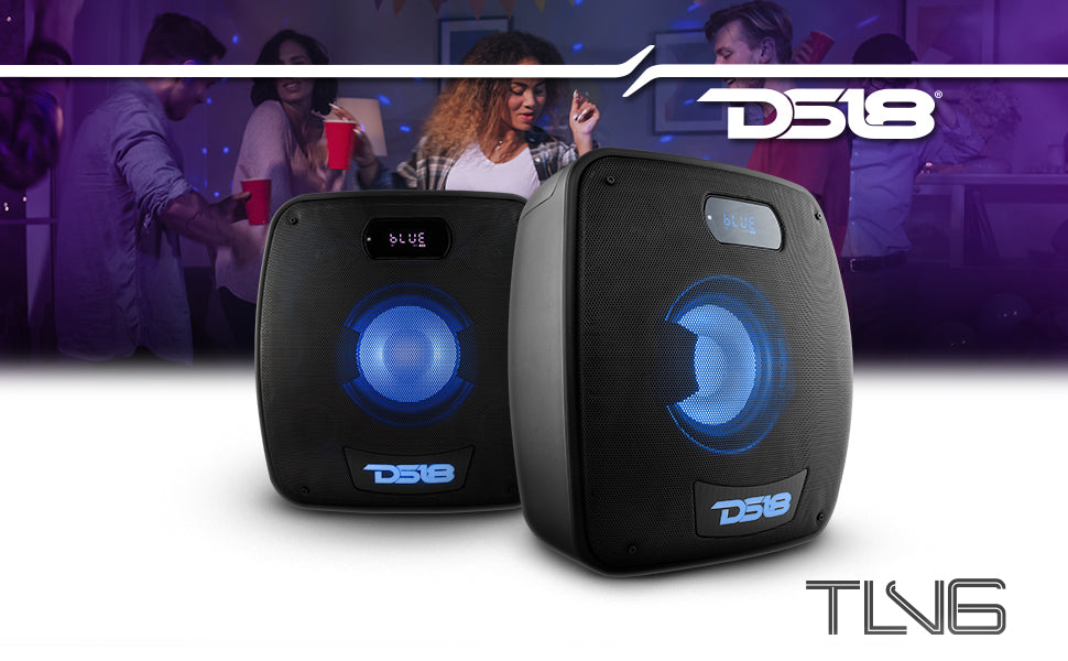TLV 6.5" Amplified With Battery Self Powered Party Speaker With RGB LED Lights Bluetooth and TWS 200 Watts - DS18