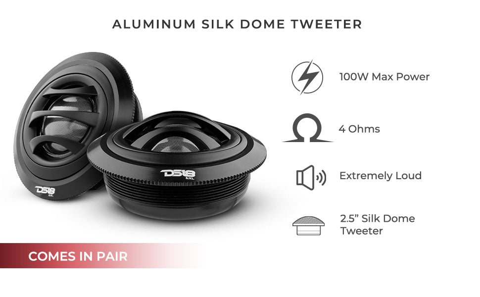 2.5" Dome Neodymium Tweeter with Aluminum Body 50 Watts 1" Silk 4-Ohm Vc - DS18