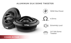 2.5" Dome Neodymium Tweeter with Aluminum Body 50 Watts 1" Silk 4-Ohm Vc - DS18