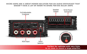 X 4-Channel Ultra Compact Class D Amplifier 4 x 70 Watts Rms @ 4-ohm - DS18