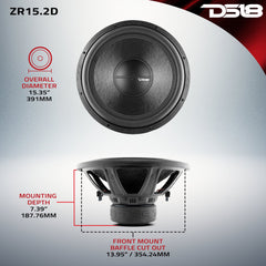 ZR 15" Subwoofer 750 Watts Rms DVC 2-Ohm - DS18