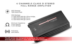 ZR 4-Channel Class D Amplifier 4 x 400 Watts Rms @ 4-ohm - DS18