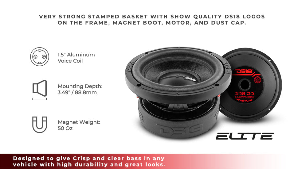 ZR 6.5" Subwoofer 300 Watts Rms DVC 2-Ohm - DS18