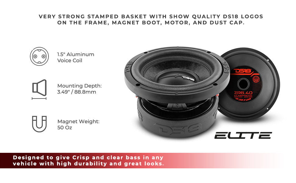 ZR 6.5" Subwoofer 300 Watts Rms DVC 4-Ohm - DS18