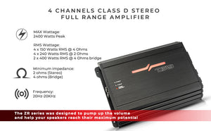 ZR 4-Channel Class D Amplifier 4 x 150 Watts Rms @ 4-ohm - DS18