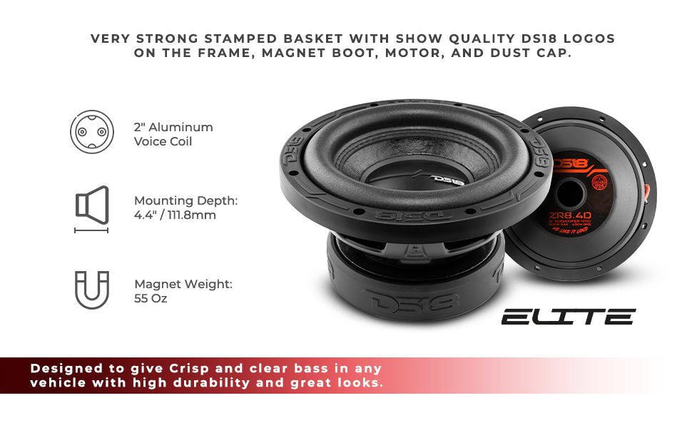 ZR 8" Subwoofer 450 Watts Rms DVC 4-Ohm - DS18