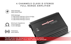 ZR 4-Channel Class D Amplifier 4 x 200 Watts Rms @ 4-ohm - DS18