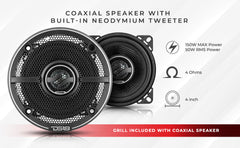 ZXI 4" 2-Way Coaxial Speakers with Kevlar Cone | 50 Watts RMS 4-Ohm - DS18
