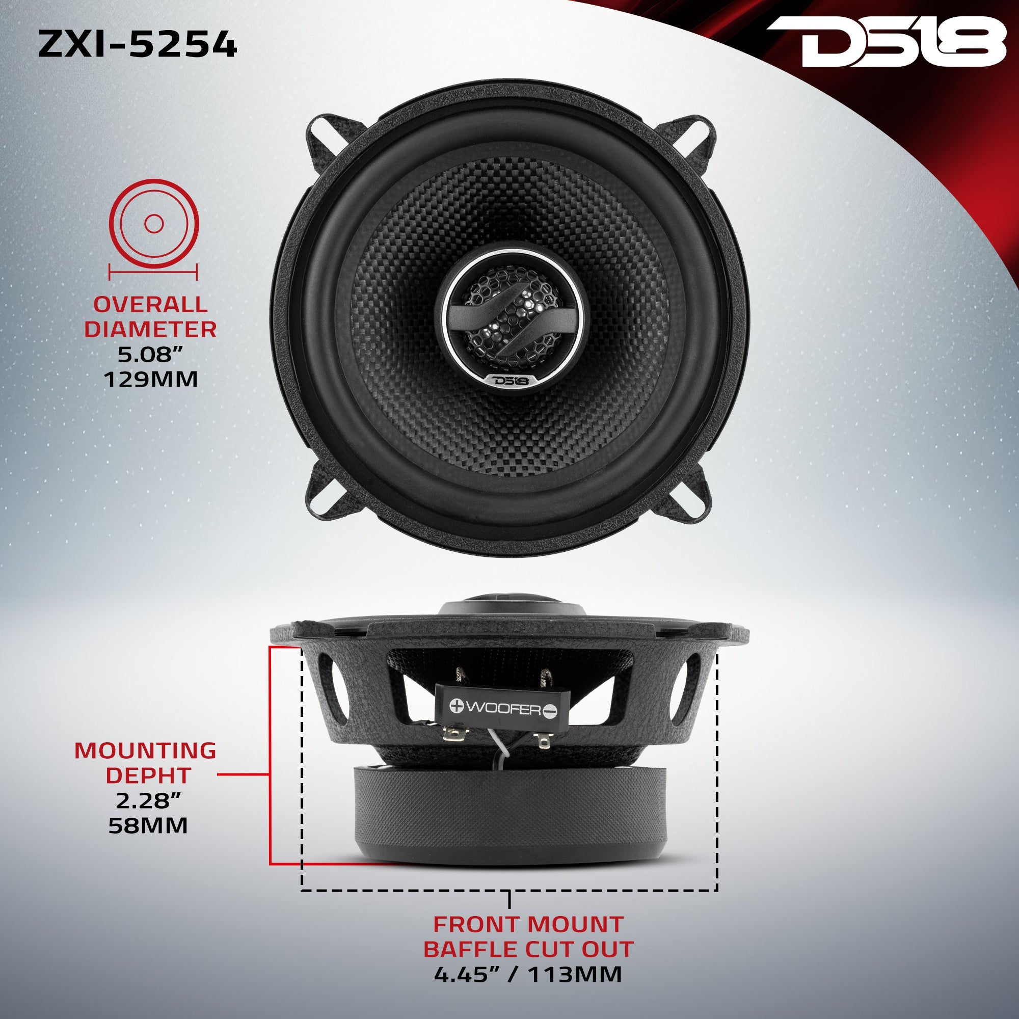 ZXI 5.25" 2-Way Coaxial Speakers with Kevlar Cone | 60 Watts RMS 4-Ohm - DS18