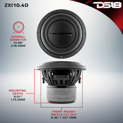 ZXI 10" High Excursion Subwoofer Quad Stacked Magnets | 800W RMS DVC 4-Ohm - DS18