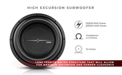 ZXI 12" High Excursion Subwoofer Quad Stacked Magnets | 1000W RMS DVC 4-Ohm - DS18