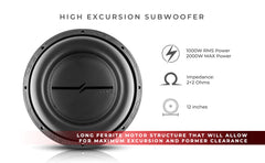 ZXI 12" High Excursion Subwoofer Quad Stacked Magnets | 1000W RMS DVC 2-Ohm - DS18