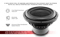 ZXI 12" High Excursion Subwoofer Quad Stacked Magnets | 1000W RMS DVC 2-Ohm - DS18