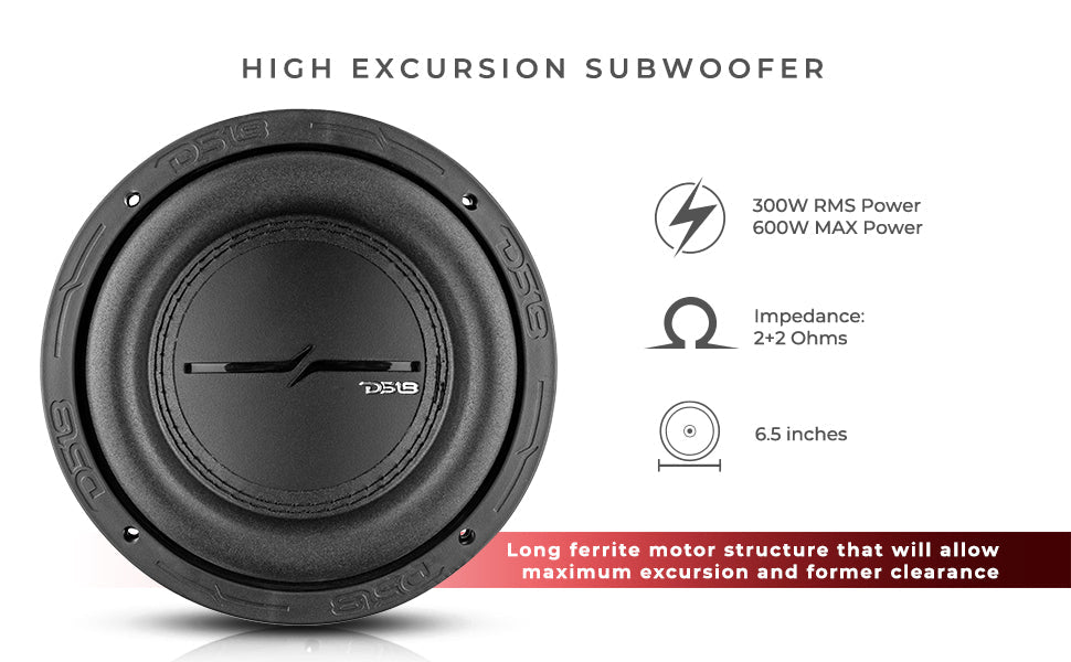 ZXI 6.5" High Excursion Subwoofer Quad Stacked Magnets 300 Watts Rms DVC 2-Ohm - DS18