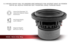 ZXI 6.5" High Excursion Subwoofer Quad Stacked Magnets 300 Watts Rms DVC 2-Ohm - DS18