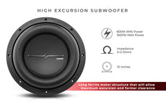 ZXI 10" High Excursion Subwoofer Quad Stacked Magnets | 800W RMS DVC 2-Ohm - DS18