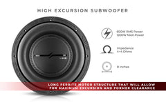 ZXI 8" High Excursion Subwoofer Quad Stacked Magnets | 600W RMS DVC 4-Ohm - DS18