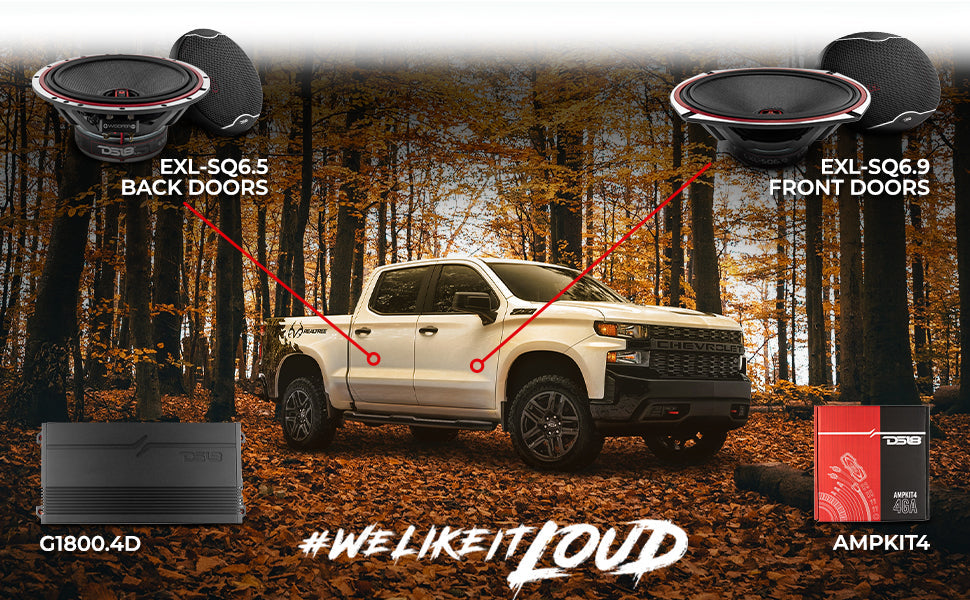 DS18 2016-2021 Chevy Silverado 1500 Crew and Extended Cab Front and Back Doors Speakers Better Upgrade/Replacement Package