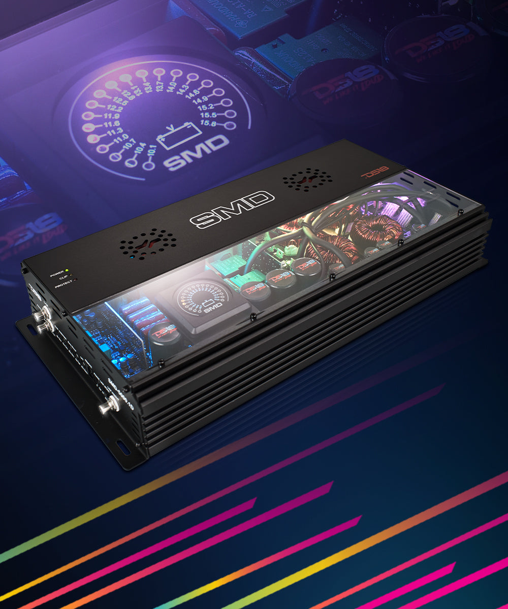 SMD Monoblock Amplifier with VM-1 Voltmeter and Digital LED Lights 5000W RMS at 1-ohm - Steve Meade Designs - DS18