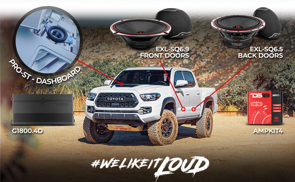 DS18 2005-2021 Toyota Tacoma Double and Access Cab Front and Back Doors Speakers Best Upgrade/Replacement Package 1800 Watts