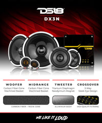 DX 6.5" 3- Way Neodymium Component Speaker System With Carbon Fiber Cone 290 Watts Rms 4-Ohm - DS18
