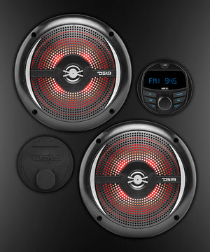 Marine and Powersports Headunit and 6.5" Marine Speaker Package (MRX1 and 2 X NXL-6SL/BK) - Black - DS18