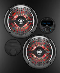 Marine and Powersports Headunit and 6.5" Marine Speaker Package (MRX1 and 2 X NXL-6SL/BK) - Black - DS18
