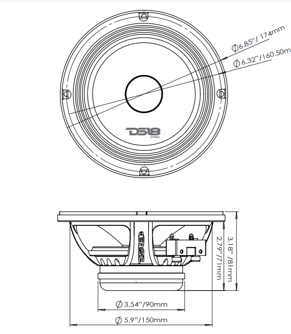 PRO 6.5" Neodymium Mid-Range Bullet Loudspeaker 250 Watts Rms 4-Ohm - DS18