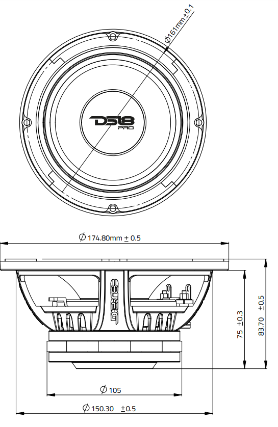 PRO 6.5" Neodymium Mid-Range Loudspeaker 300 Watts Rms 8-Ohm - DS18
