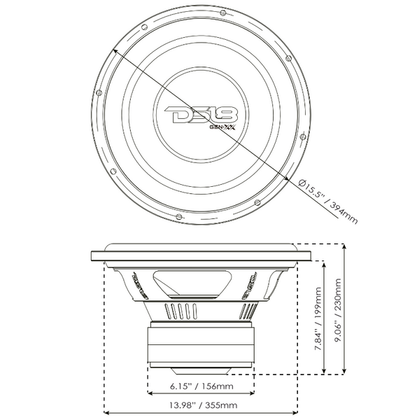 GEN-XX 15" High Excursion Subwoofer Double Stacked Magnets 600 Watts Rms DVC 4-Ohm - DS18